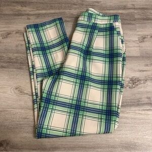 ASOS Blue Green White Plaid Pleated Ankle Slacks Size 6 retro